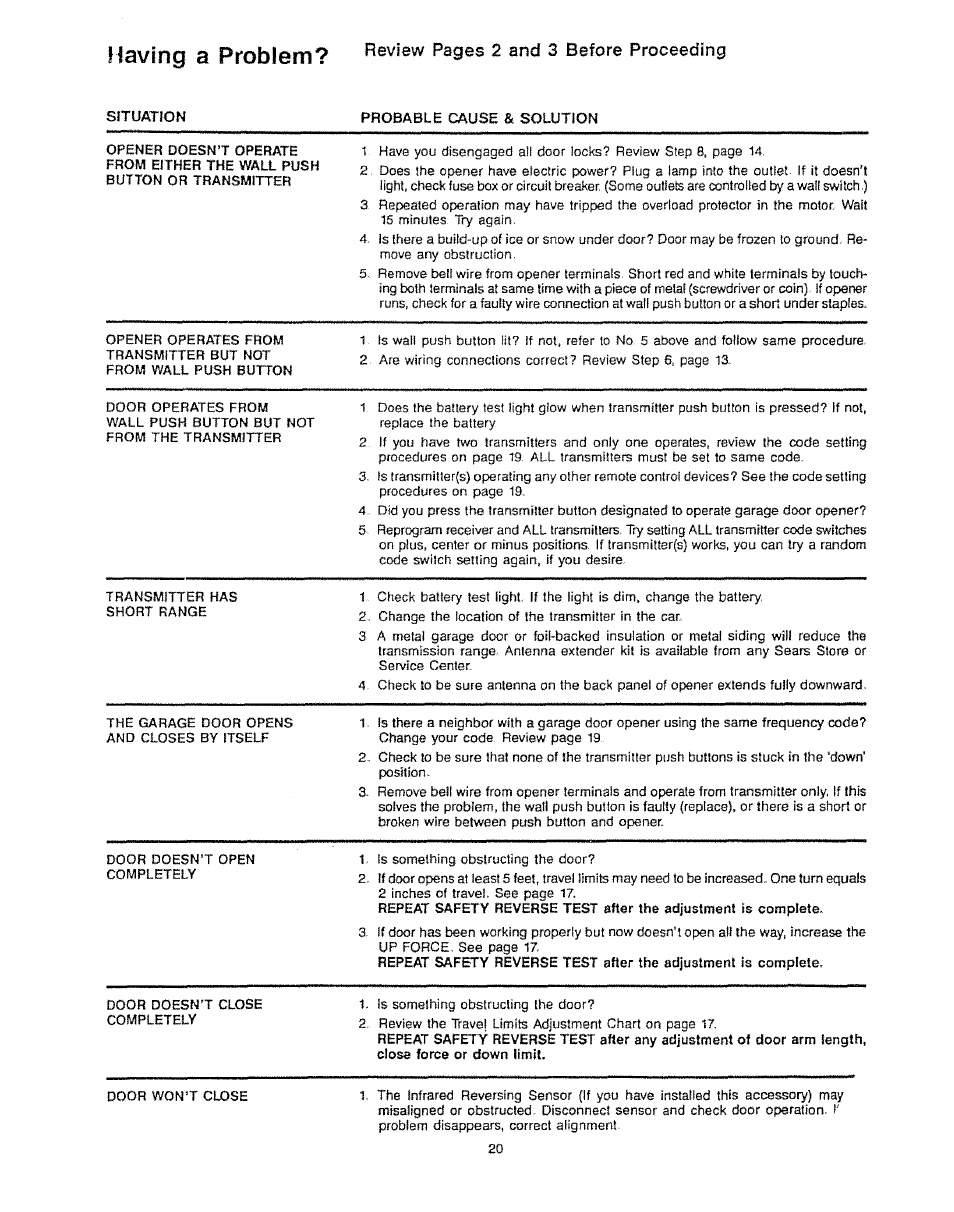 Having a problem? f^evtew pages, And 3 before proceeding | Craftsman 139.53625SR User Manual | Page 20 / 22