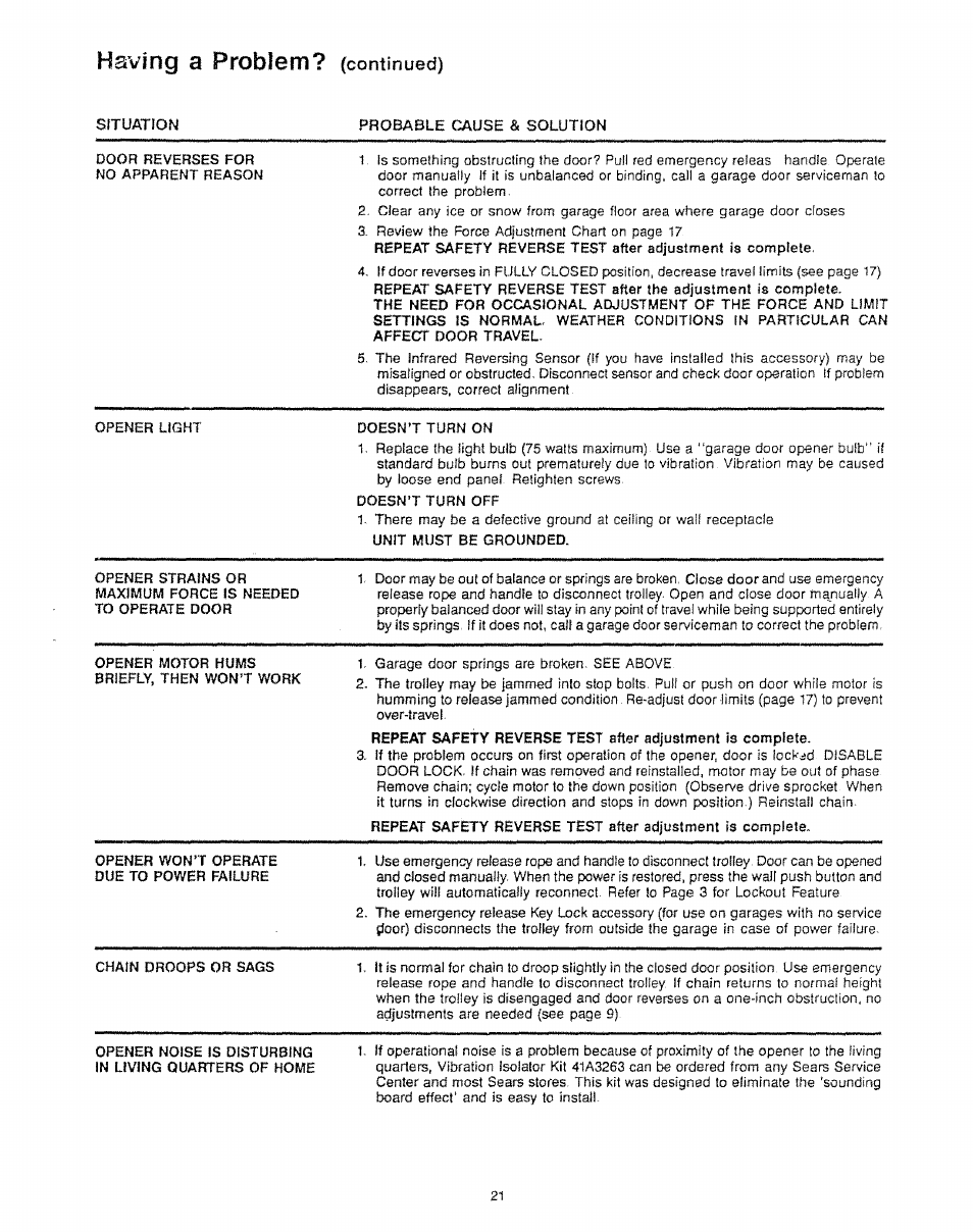 Having a problem, Continued) | Craftsman 139.53625SR User Manual | Page 21 / 22