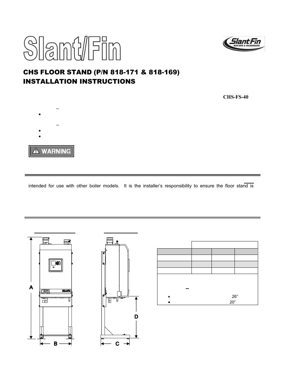 Slant/Fin CHS-FS-40 User Manual | 6 pages