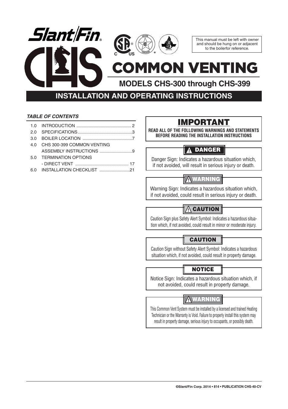 Slant/Fin CHS-399 User Manual | 24 pages