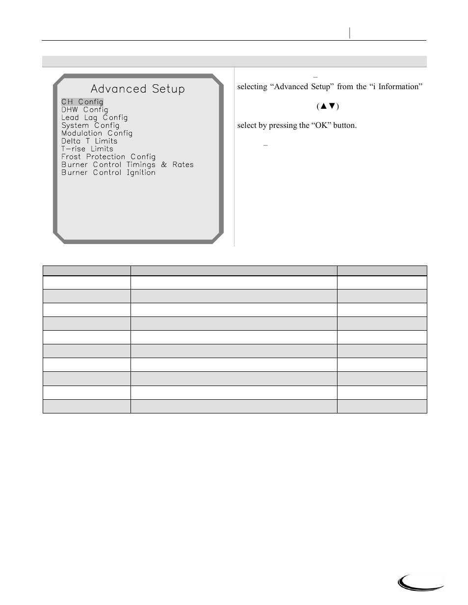 Slant fin corp, Advanced, Setup | Slant/Fin CHS-399 User Manual | Page 11 / 36