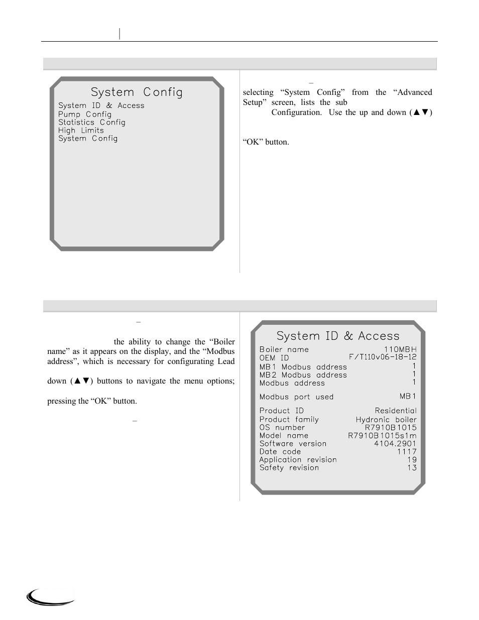 Slant fin corp, System, Access | System config | Slant/Fin CHS-399 User Manual | Page 22 / 36