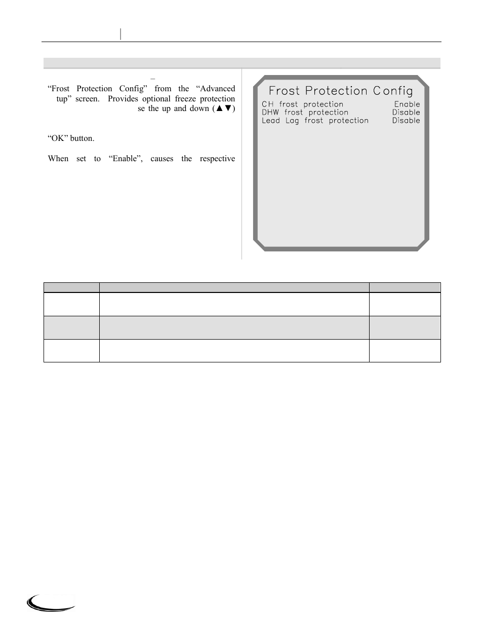 Slant fin corp, Frost, Protection | Config | Slant/Fin CHS-399 User Manual | Page 30 / 36