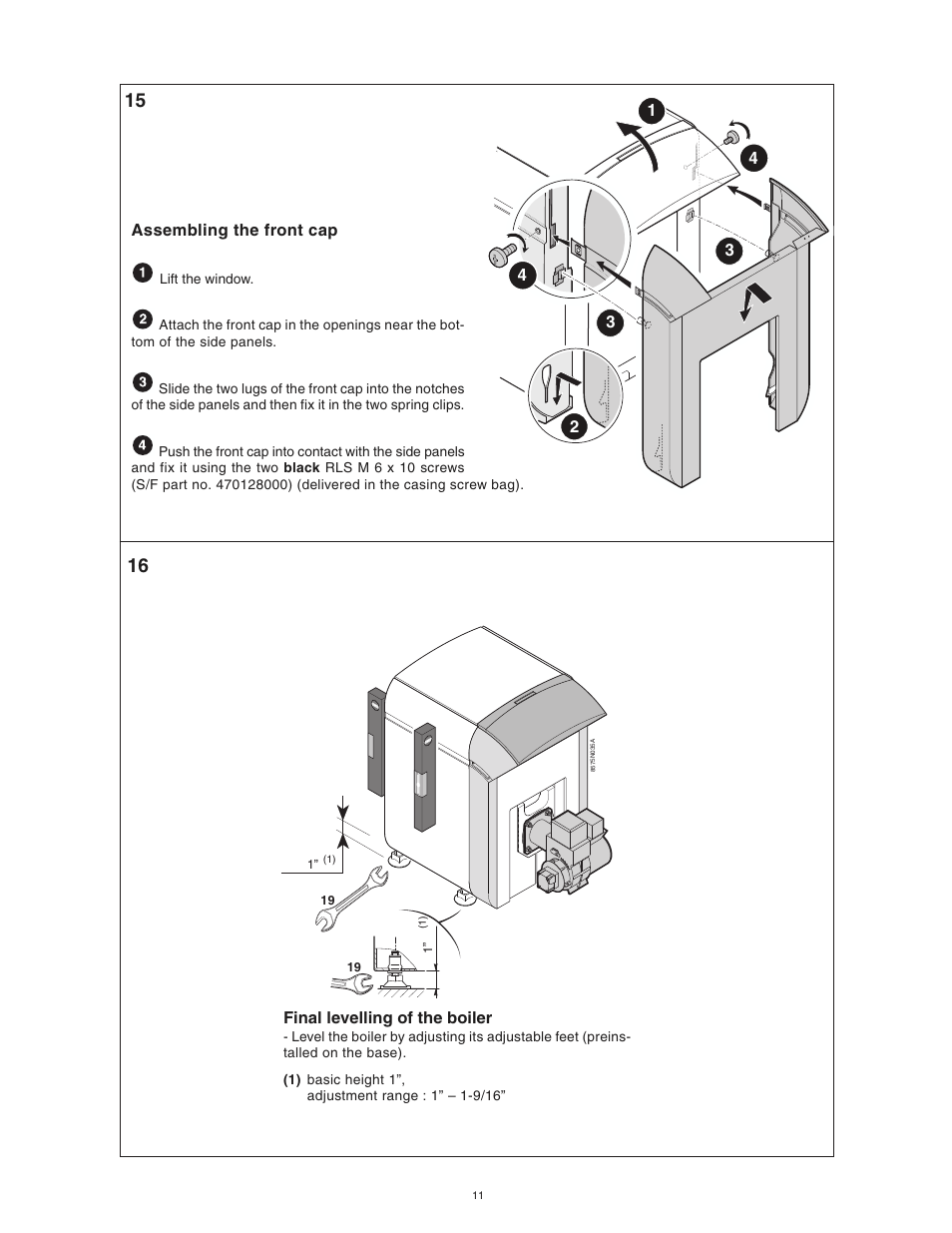 Final levelling of the boiler, Assembling the front cap | Slant/Fin EC-10 Assembly Instructions User Manual | Page 11 / 12