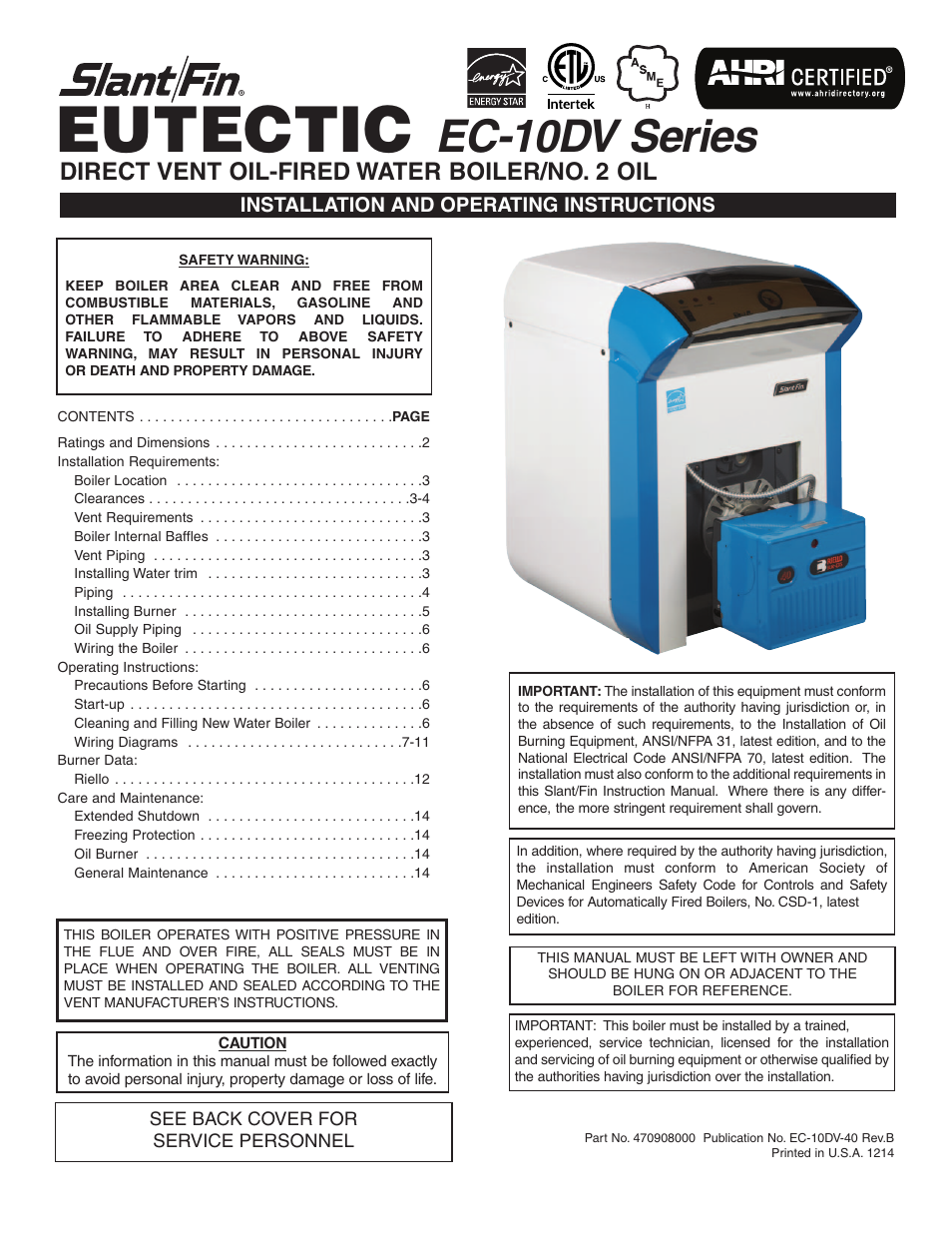 Slant/Fin EC-10DV Series User Manual | 15 pages