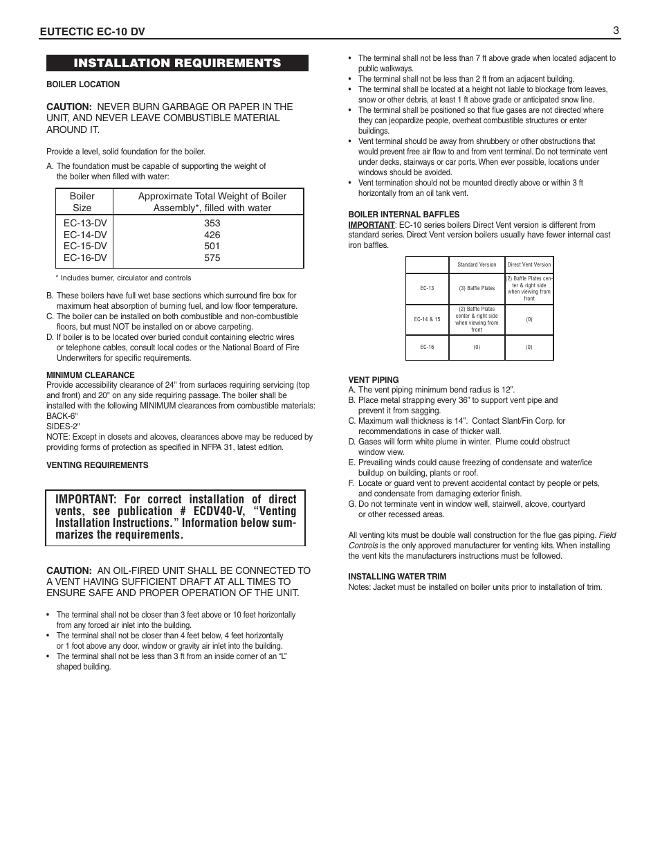 Installation requirements | Slant/Fin EC-10DV Series User Manual | Page 3 / 15