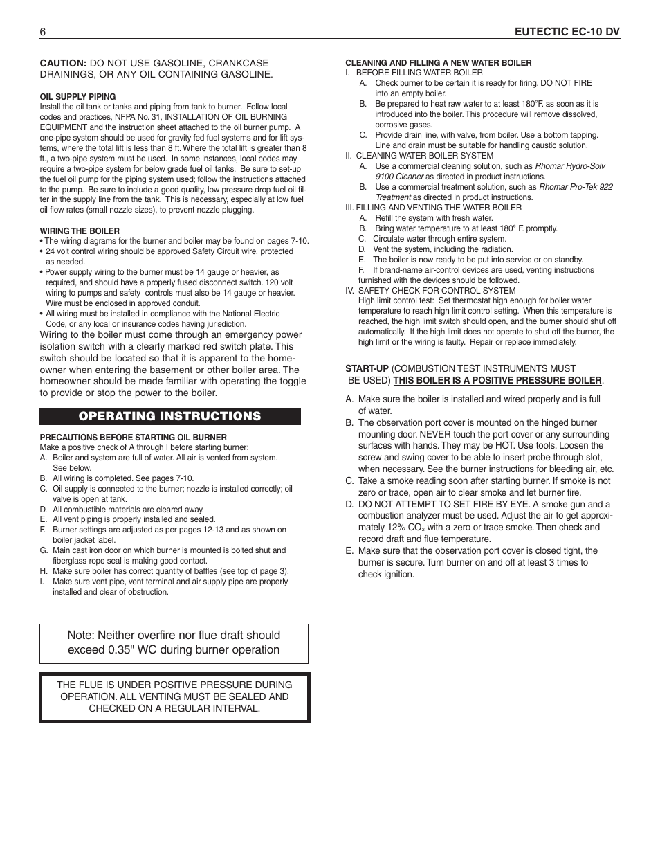Operating instructions | Slant/Fin EC-10DV Series User Manual | Page 6 / 15