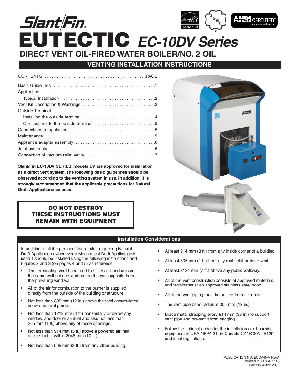 Slant/Fin EC-10DV Series Venting User Manual | 8 pages