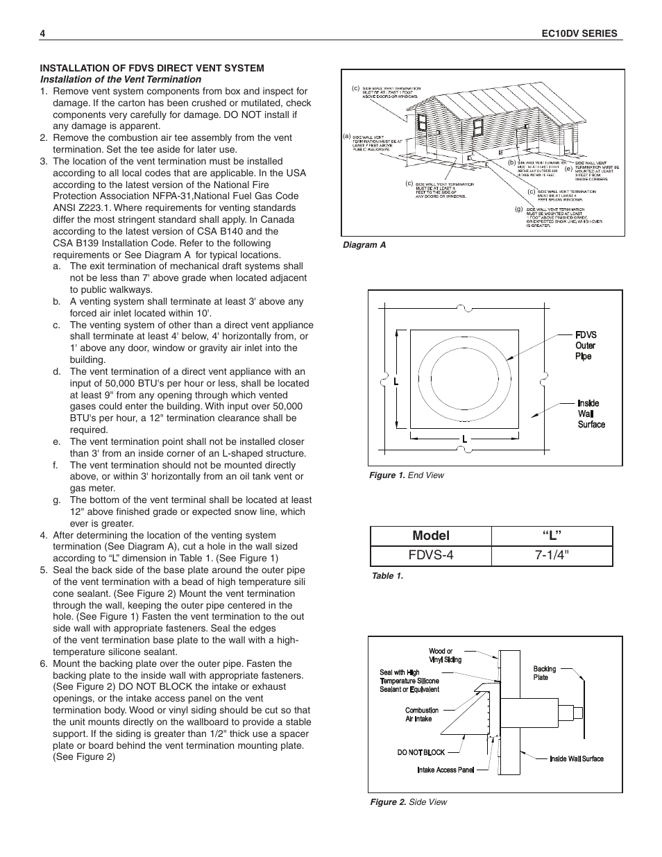 Model “l” fdvs-4 7-1/4 | Slant/Fin EC-10DV Series Venting User Manual | Page 4 / 8