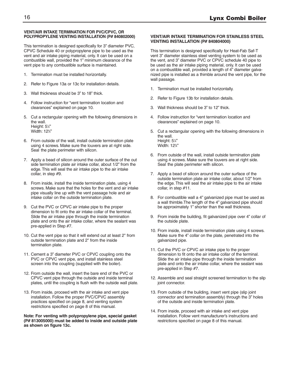 Lynx combi boiler 16 | Slant/Fin LX-150CB User Manual | Page 16 / 44