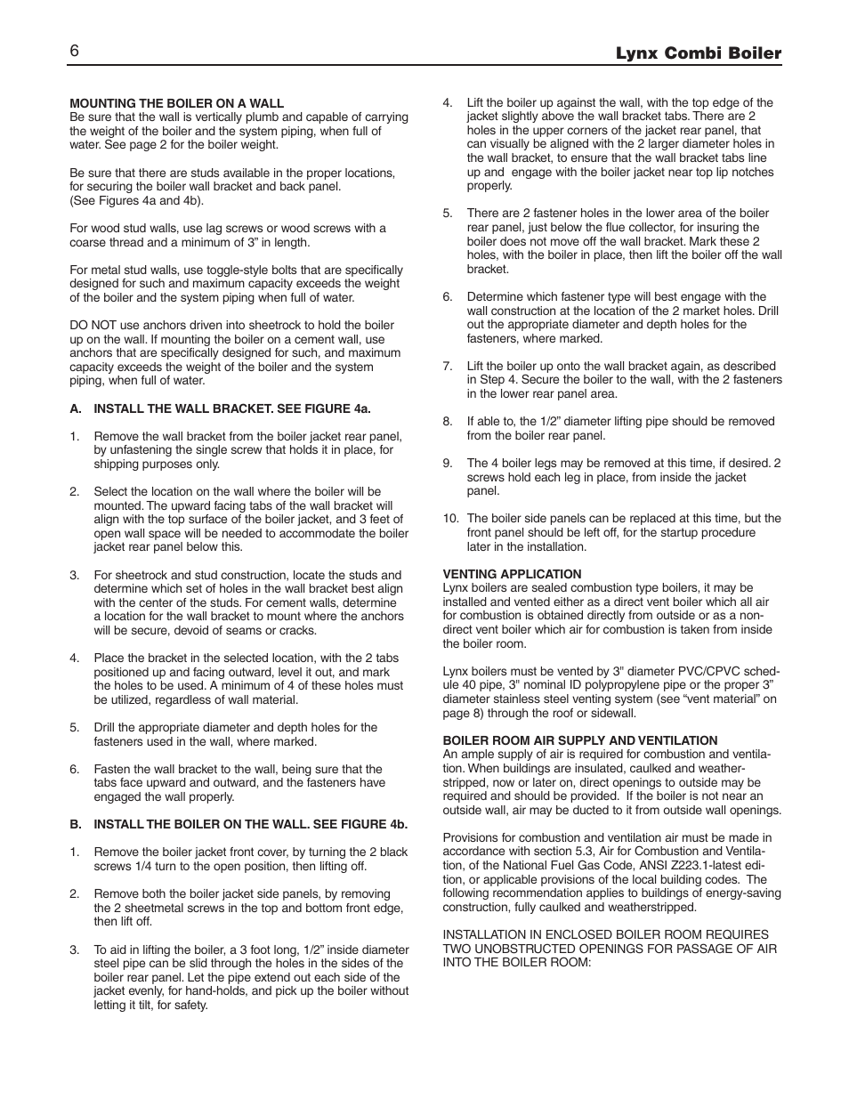 Lynx combi boiler 6 | Slant/Fin LX-150CB User Manual | Page 6 / 44