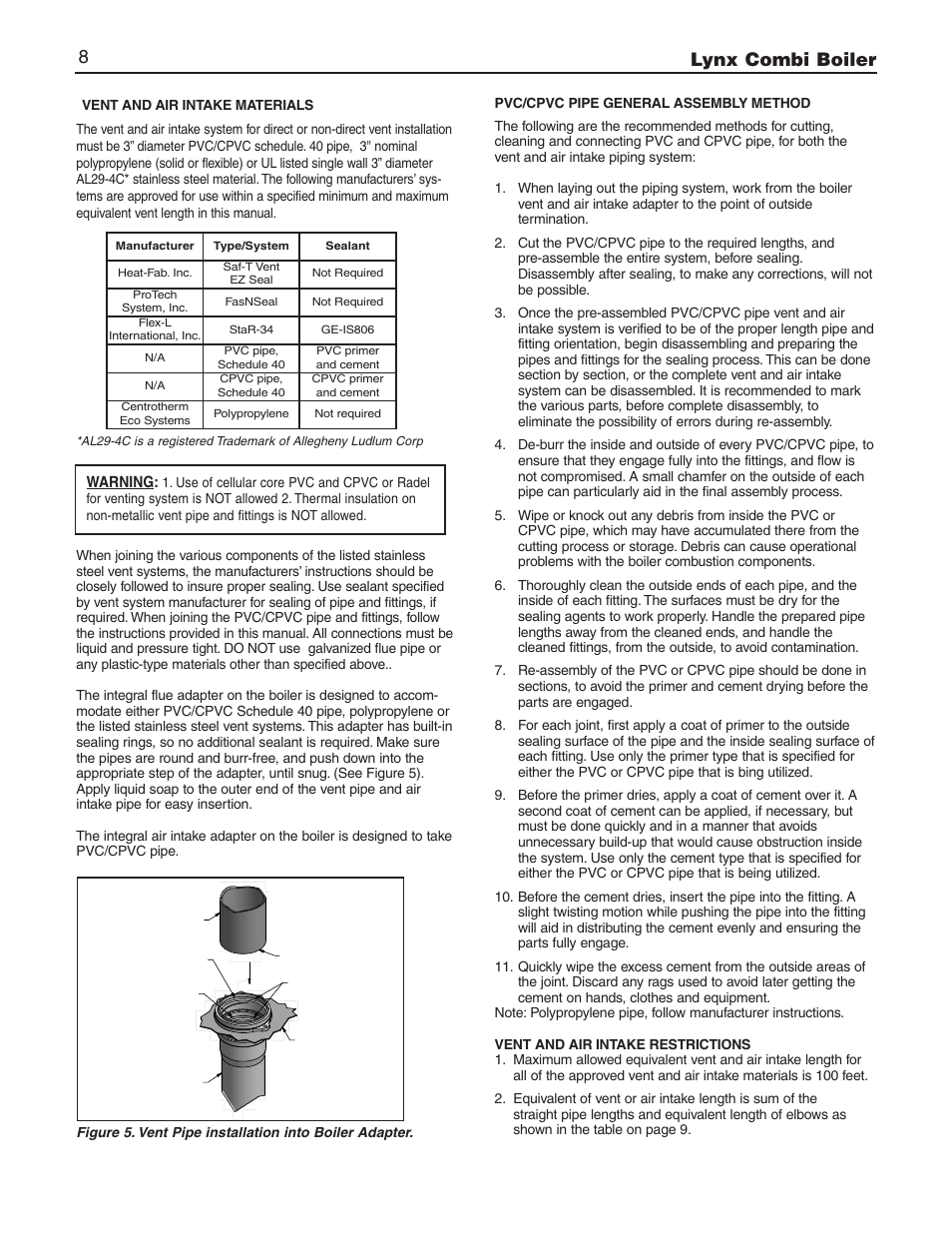 Lynx combi boiler 8 | Slant/Fin LX-150CB User Manual | Page 8 / 44