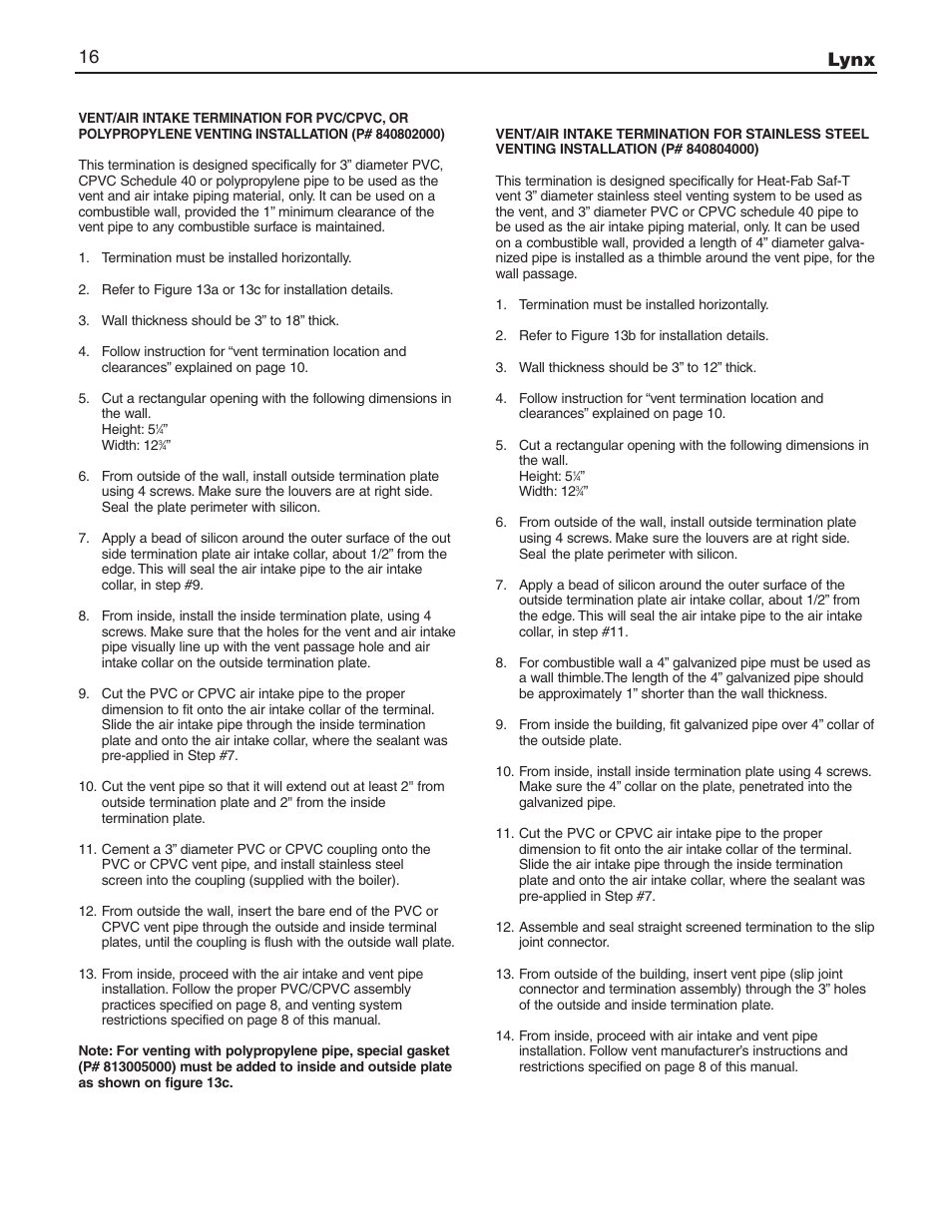 Lynx 16 | Slant/Fin LX-150 User Manual | Page 16 / 44