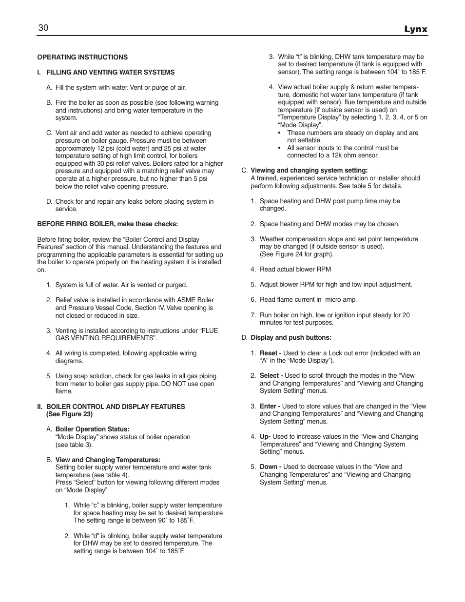 Lynx 30 | Slant/Fin LX-150 User Manual | Page 30 / 44