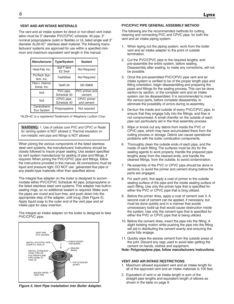 Lynx 8 | Slant/Fin LX-150 User Manual | Page 8 / 44