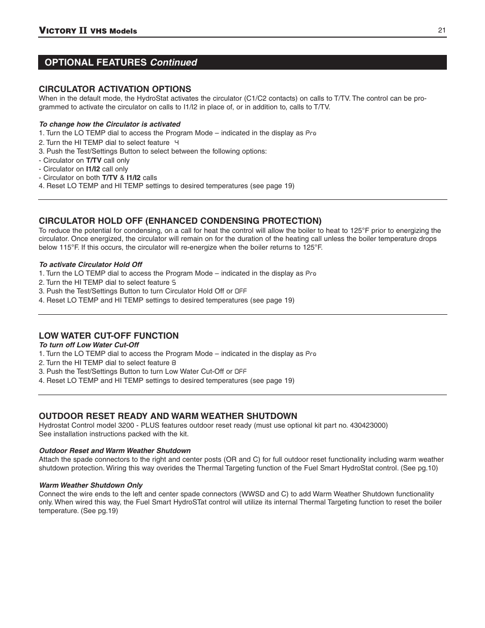 Optional features continued | Slant/Fin VHS-180 User Manual | Page 21 / 36