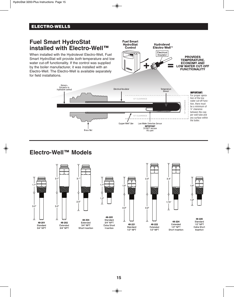 Fuel smart hydrostat installed with electro-well, Electro-well™ models | Slant/Fin 3200-Plus User Manual | Page 15 / 16