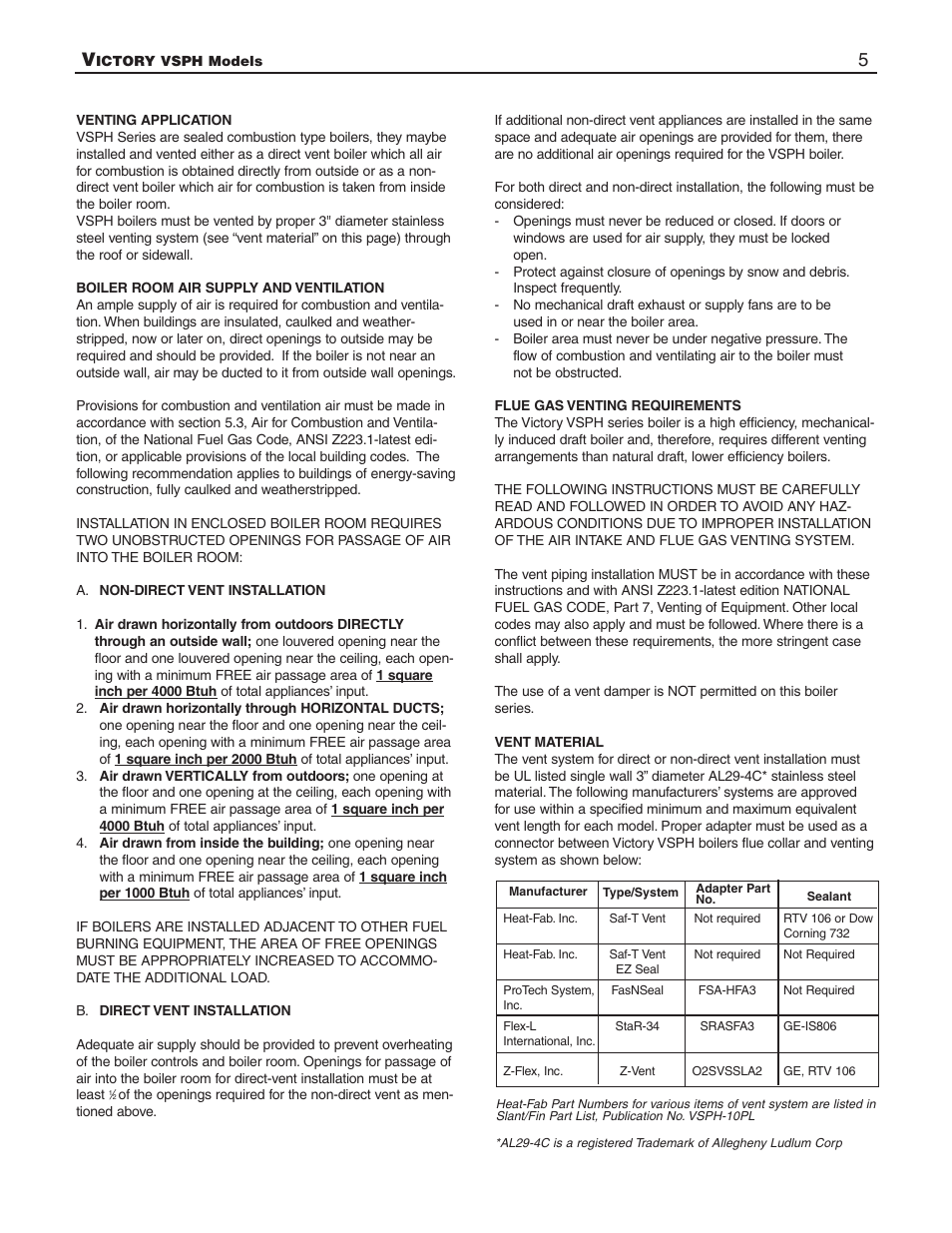 Slant/Fin VSPH-180 User Manual | Page 5 / 28