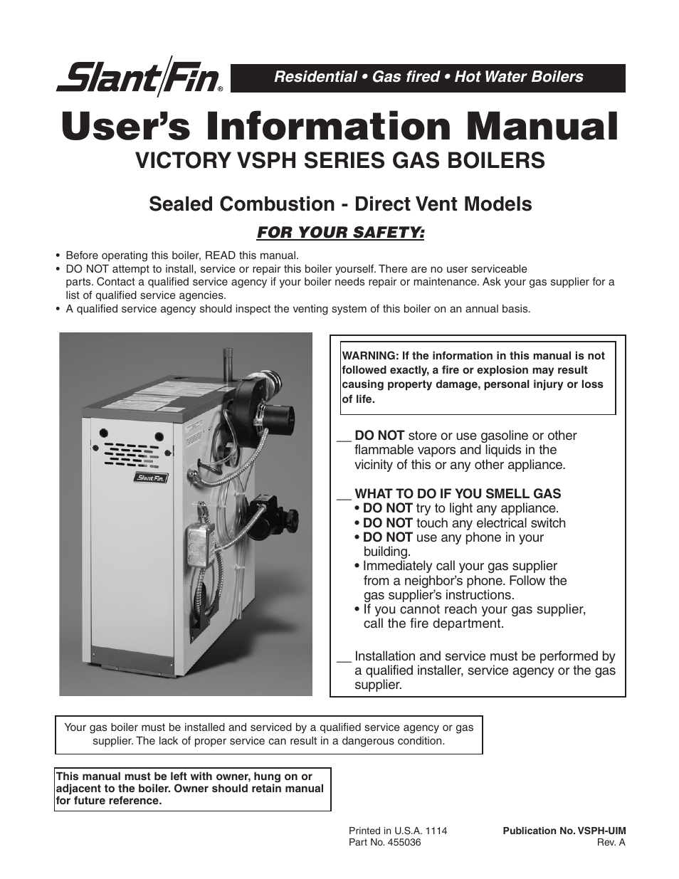 Slant/Fin Victory VSPH series User Manual | 8 pages
