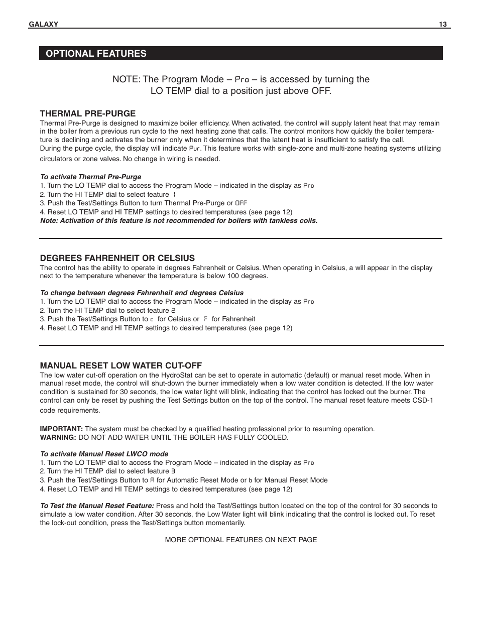 Optional features | Slant/Fin GXH-190 User Manual | Page 13 / 28