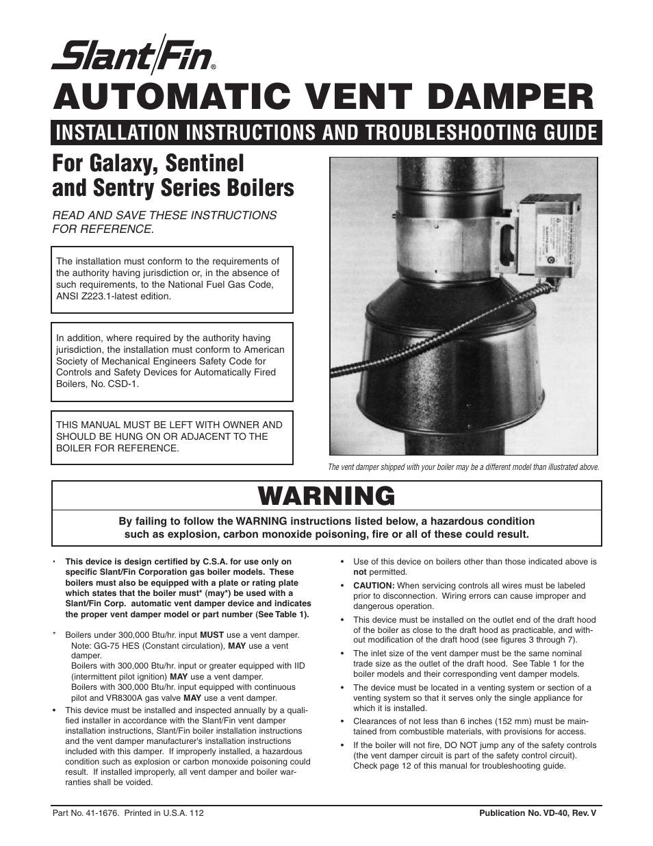 Slant/Fin Sentry Series User Manual | 4 pages