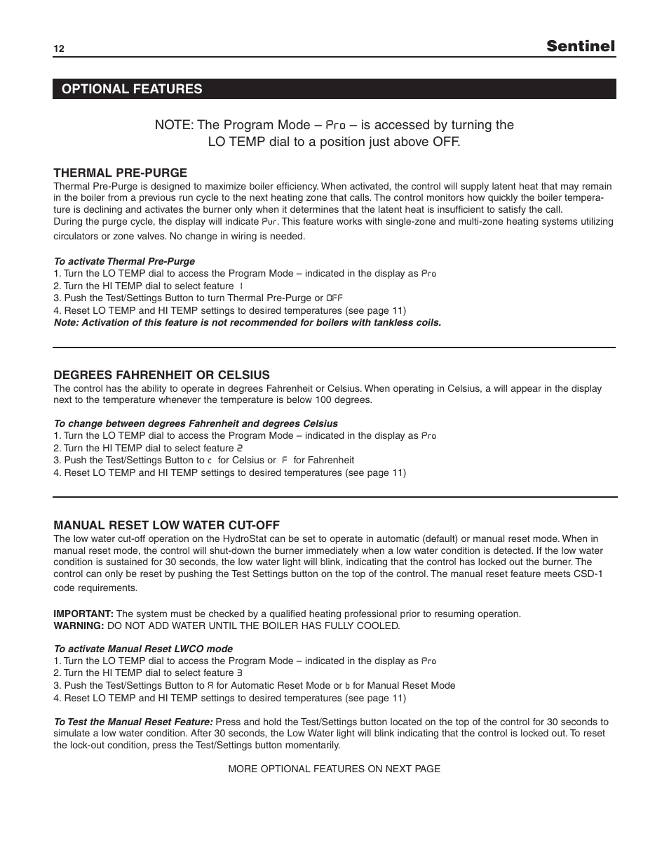 Sentinel | Slant/Fin SE-245 User Manual | Page 12 / 26