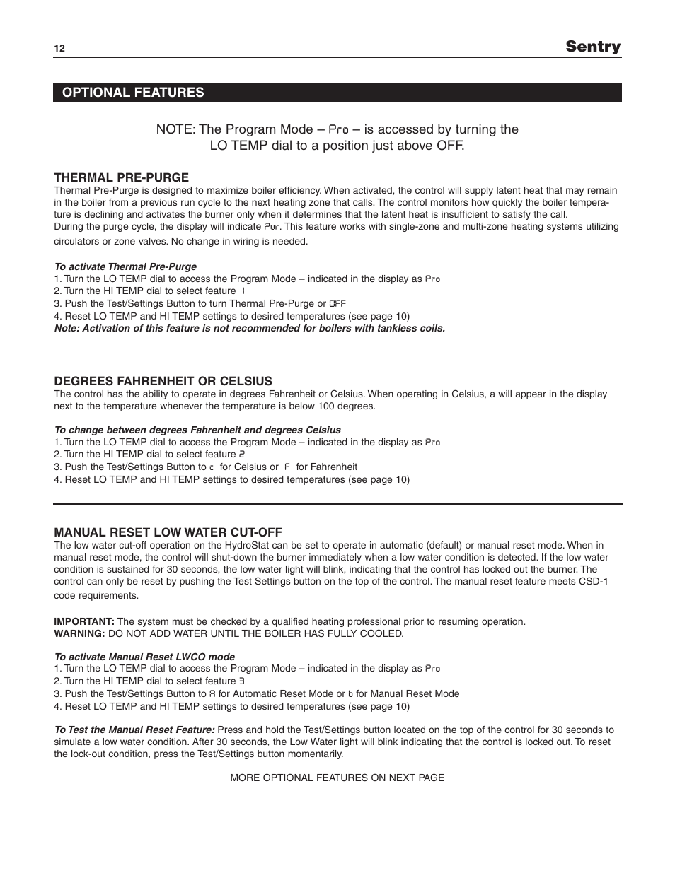 Sentry | Slant/Fin S-150 User Manual | Page 12 / 28