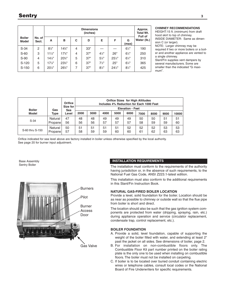 Sentry | Slant/Fin S-150 User Manual | Page 3 / 28