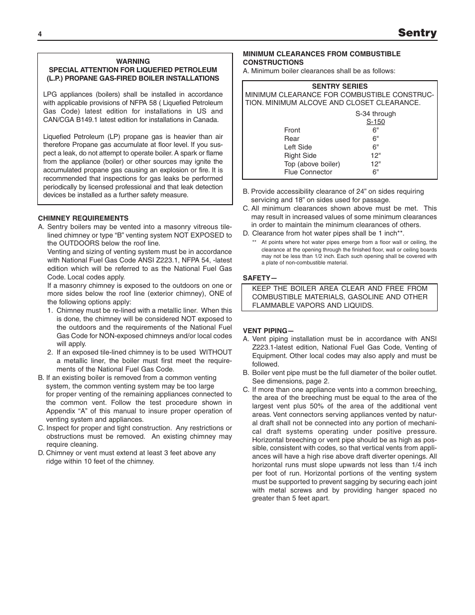 Sentry | Slant/Fin S-150 User Manual | Page 4 / 28
