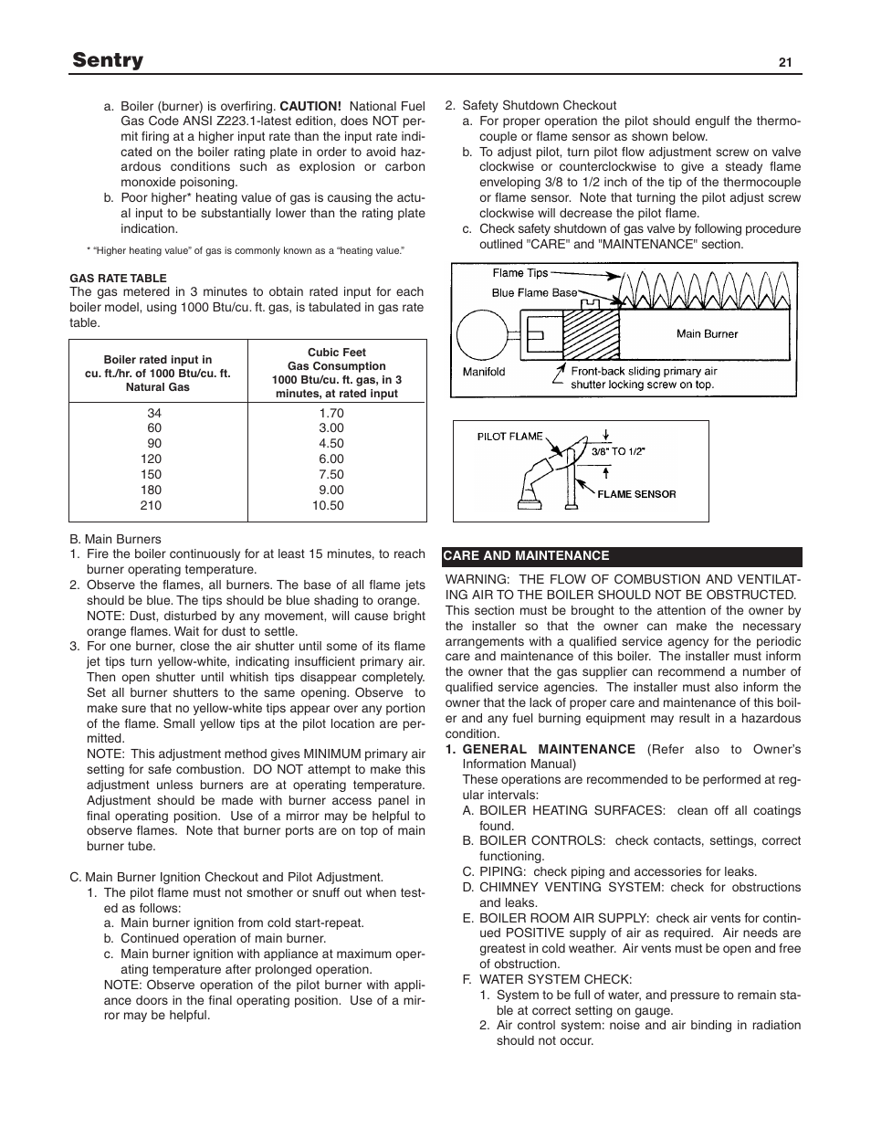 Sentry | Slant/Fin S-150 Vestibule version User Manual | Page 21 / 28