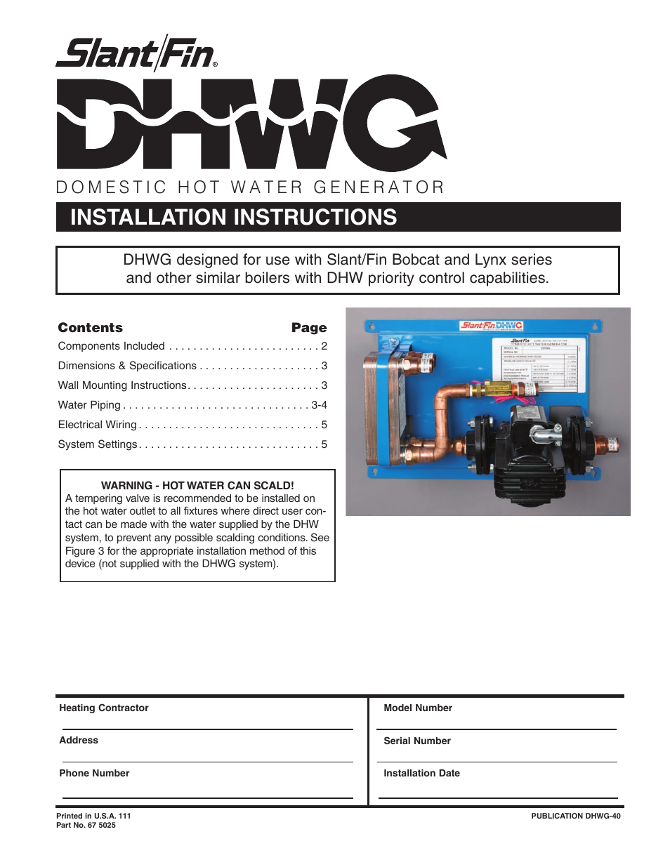 Slant/Fin DHWG User Manual | 8 pages