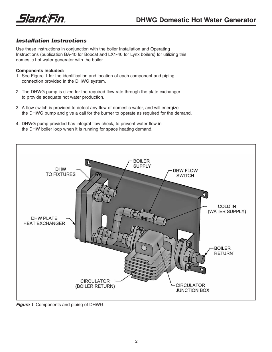 Dhwg domestic hot water generator | Slant/Fin DHWG User Manual | Page 2 / 8