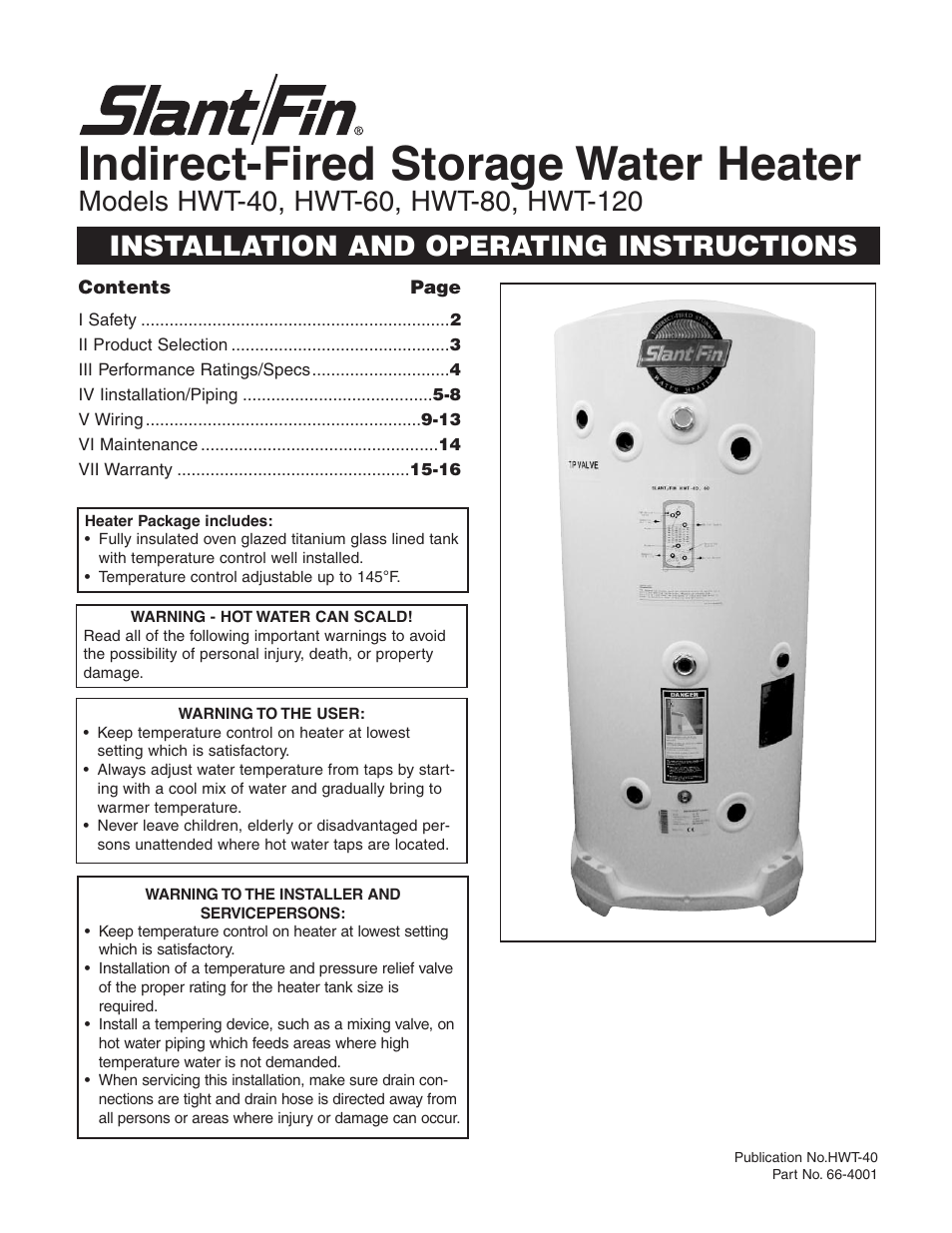 Slant/Fin HWT-120 User Manual | 16 pages