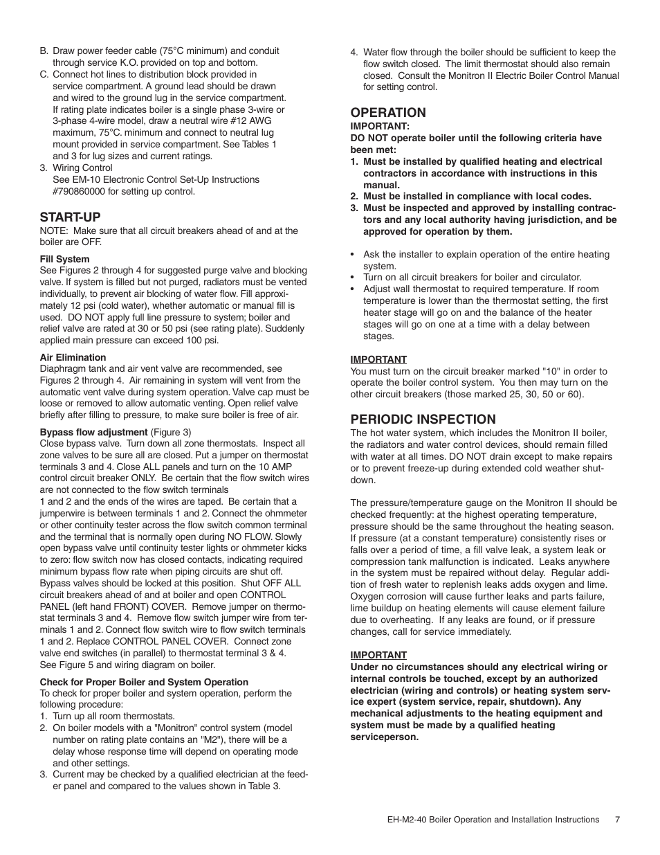 Start-up, Operation, Periodic inspection | Slant/Fin EH-M2 User Manual | Page 7 / 12