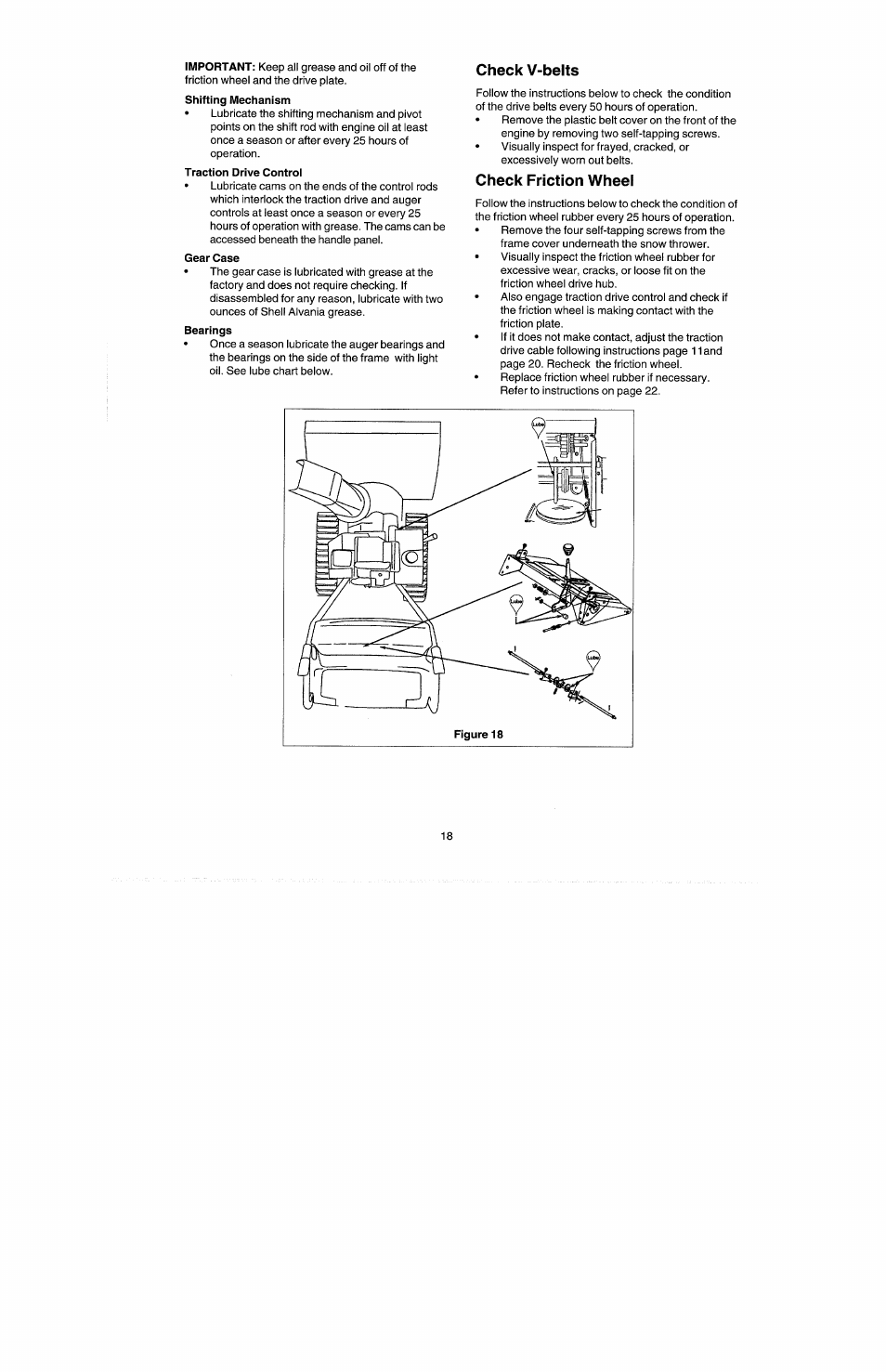 Traction drive control, Gear case, Check v-belts | Check friction wheel | Craftsman 247.885500 User Manual | Page 12 / 58