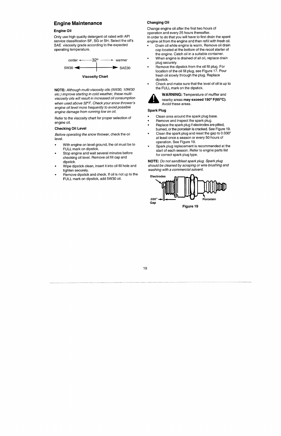 Engine maintenance, Engine oil, Viscosity chart | Changing oi | Craftsman 247.885500 User Manual | Page 13 / 58