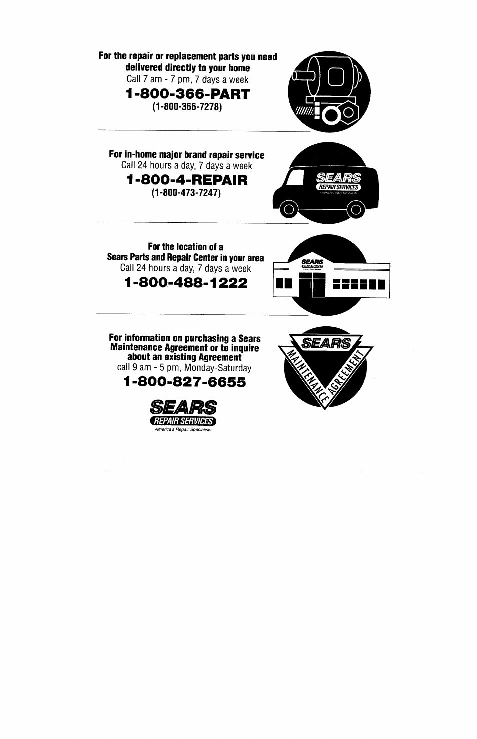 800-366-part, 800-4-repair | Craftsman 247.885500 User Manual | Page 34 / 58