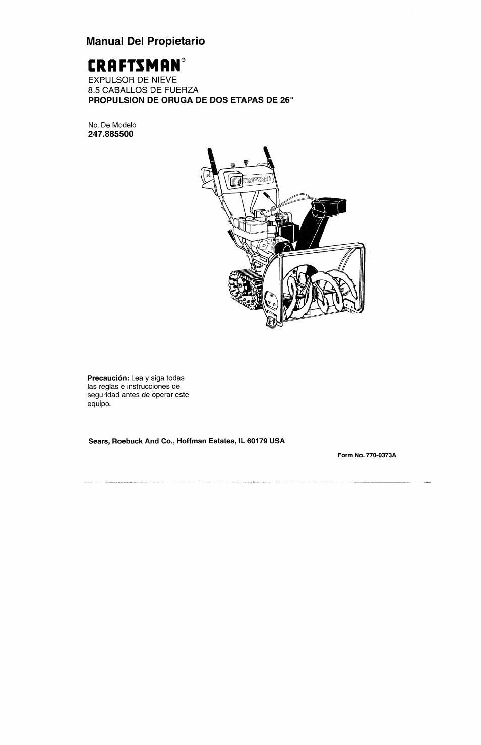 Crrftsmflr, Propulsion de oruga de dos etapas de 26, Manual del propietario | Craftsman 247.885500 User Manual | Page 35 / 58
