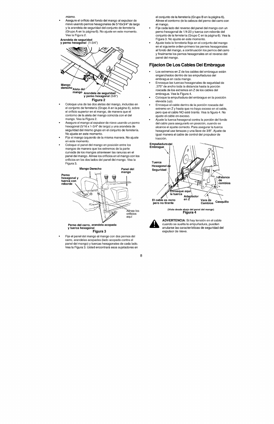 Fijación de los cabies del embrague | Craftsman 247.885500 User Manual | Page 42 / 58