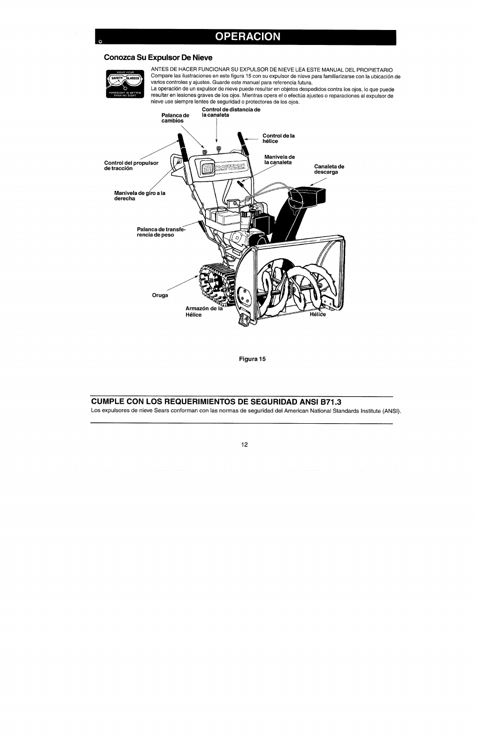 Conozca su expulsor de nieve, Figura 15, Operacion | Craftsman 247.885500 User Manual | Page 46 / 58