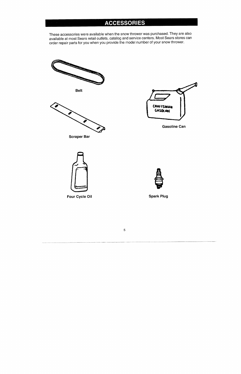 Spark plug, Accessories | Craftsman 247.885500 User Manual | Page 5 / 58