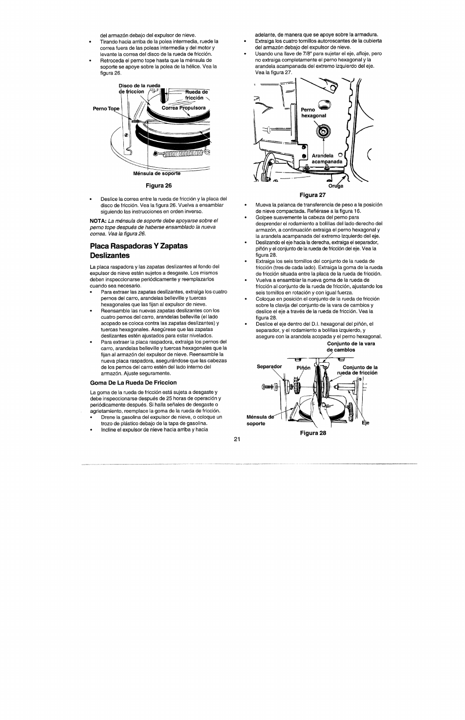 Placa raspadoras y zapatas deslizantes, Goma de la rueda de fricción | Craftsman 247.885500 User Manual | Page 55 / 58