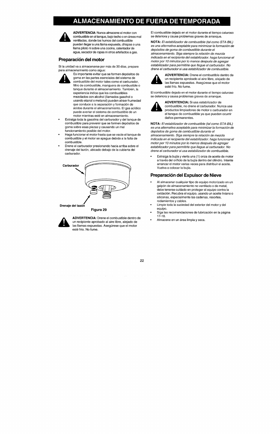 Preparación del motor, Figura 29, Preparación del expulsor de nieve | Almacenamiento de fuera detemporada | Craftsman 247.885500 User Manual | Page 56 / 58