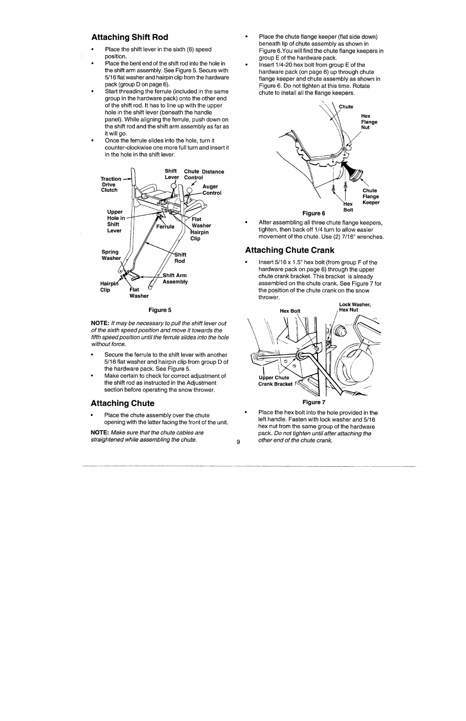 Attaching shift rod, Attaching chute, Attaching chute crank | Craftsman 247.885500 User Manual | Page 9 / 58