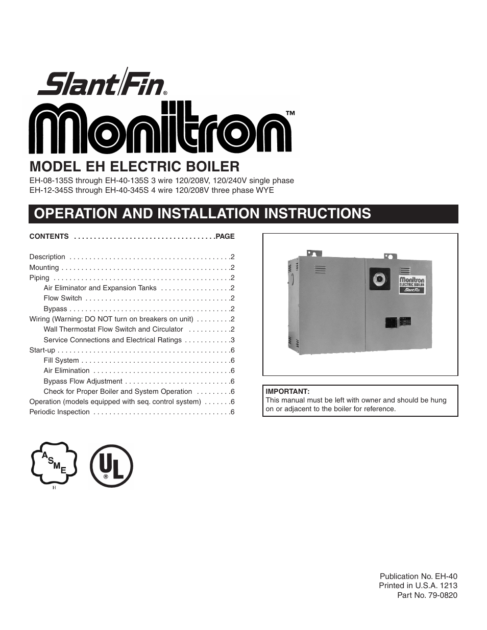 Slant/Fin EH User Manual | 6 pages