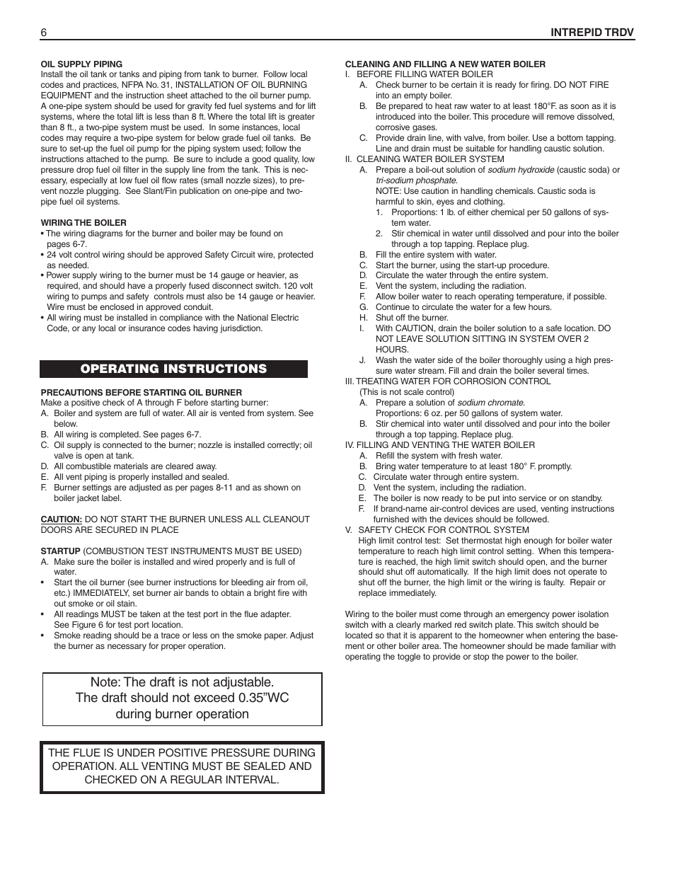 Operating instructions | Slant/Fin TRDV Series User Manual | Page 6 / 12