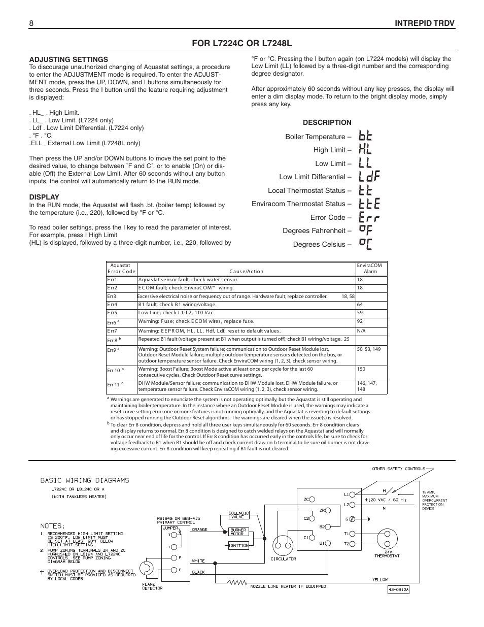 8intrepid trdv, Adjusting settings, Display | Slant/Fin TRDV Series User Manual | Page 8 / 12