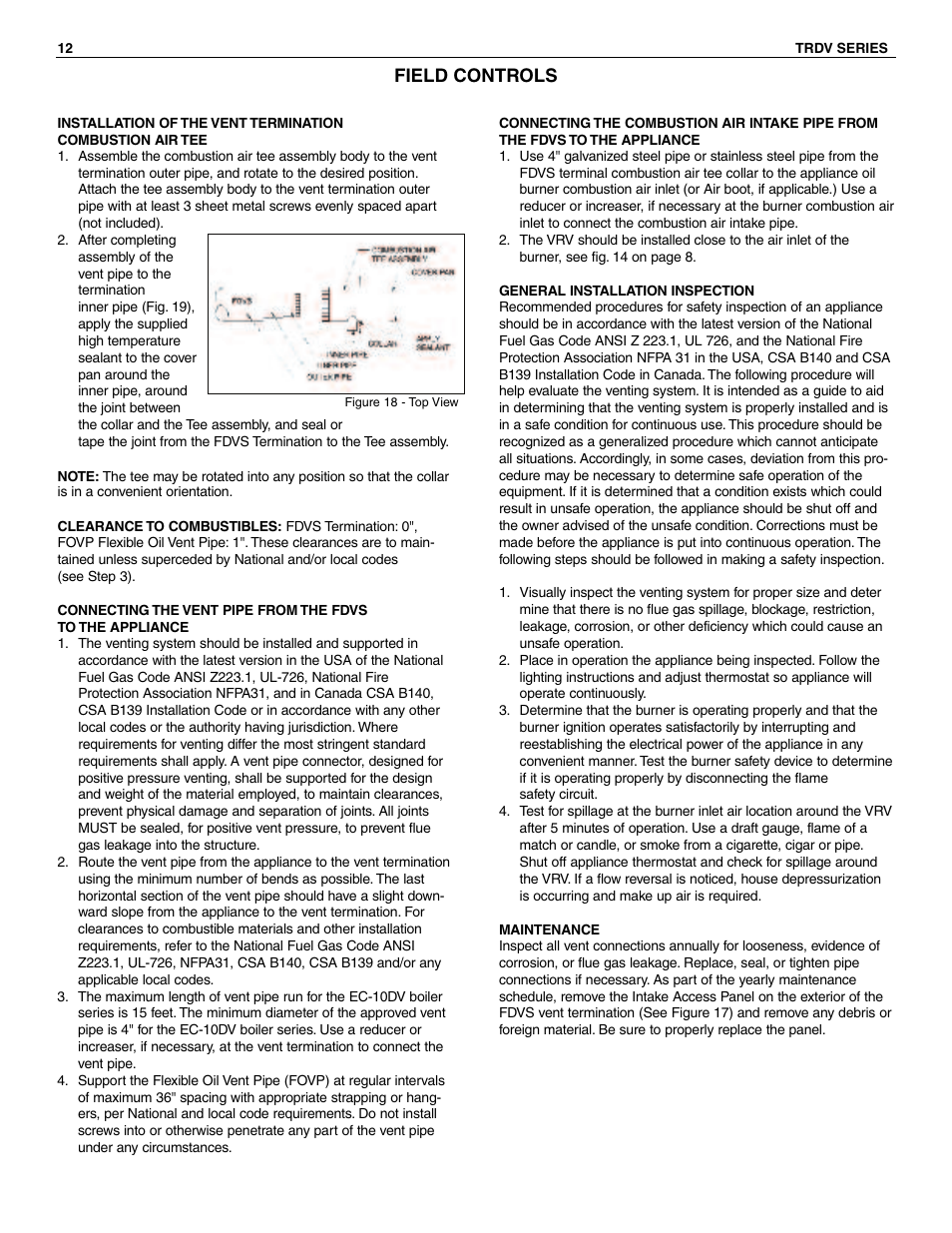 Field controls | Slant/Fin TRDV Series Venting User Manual | Page 12 / 16