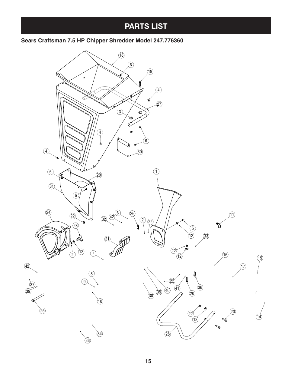 Parts list | Craftsman 247.77636 User Manual | Page 15 / 40