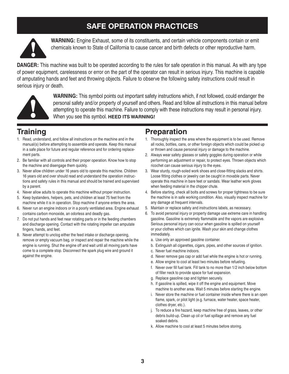 Safe operation practices training, Preparation | Craftsman 247.77636 User Manual | Page 3 / 40